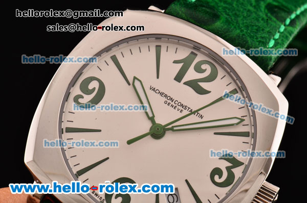 Vacheron Constantin Historiques Swiss Quartz Steel Case with Green Leather Strap Stick/Numeral Markers and White Dial - Click Image to Close